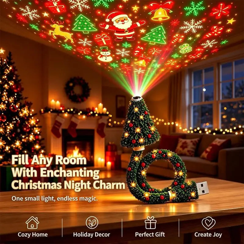 Indoor Christmas Tree Projector HD USB Plug & Play 6 Festive Scenes Holiday Projector Light Home Wall Xmas Party Decoration