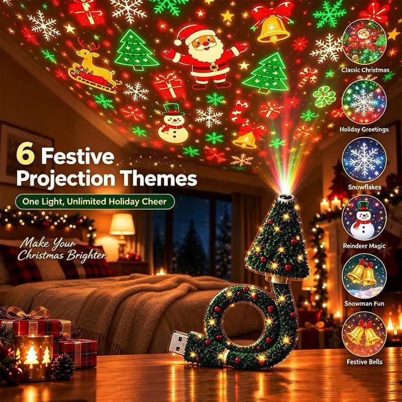 Indoor Christmas Tree Projector HD USB Plug & Play 6 Festive Scenes Holiday Projector Light Home Wall Xmas Party Decoration